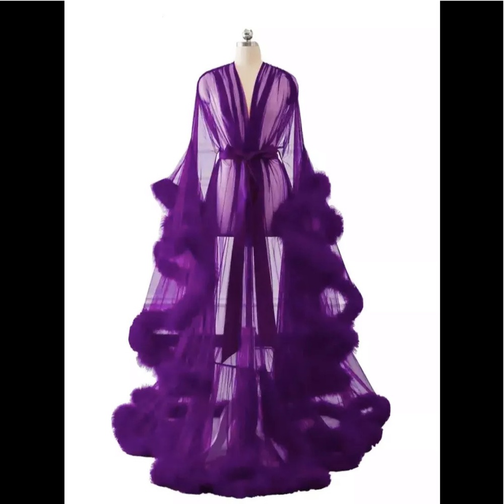 Feathered Bridal Boudoir Sheer Tulle Illusion Robe